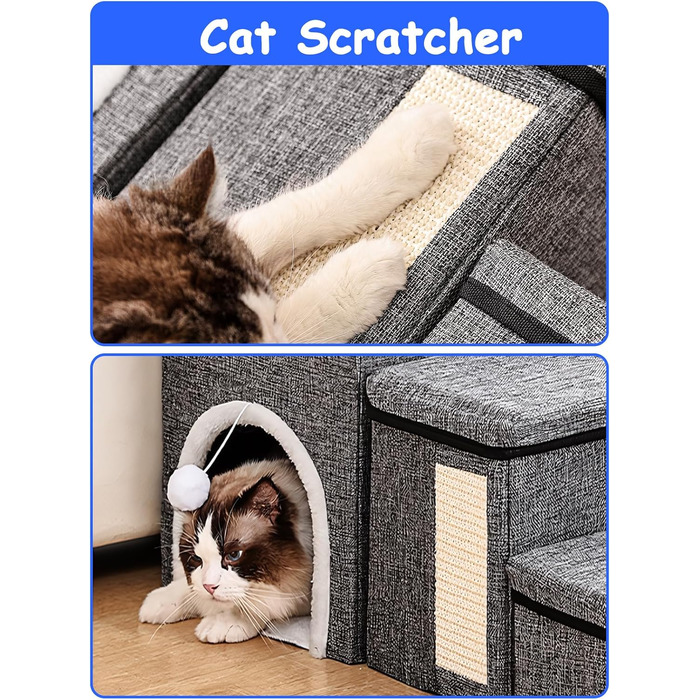 Сходинки для собак маленьких порід, 43 см, 3 сходинки, складаються, з которачкою, протиковзке покриття, до 50 кг, сірі