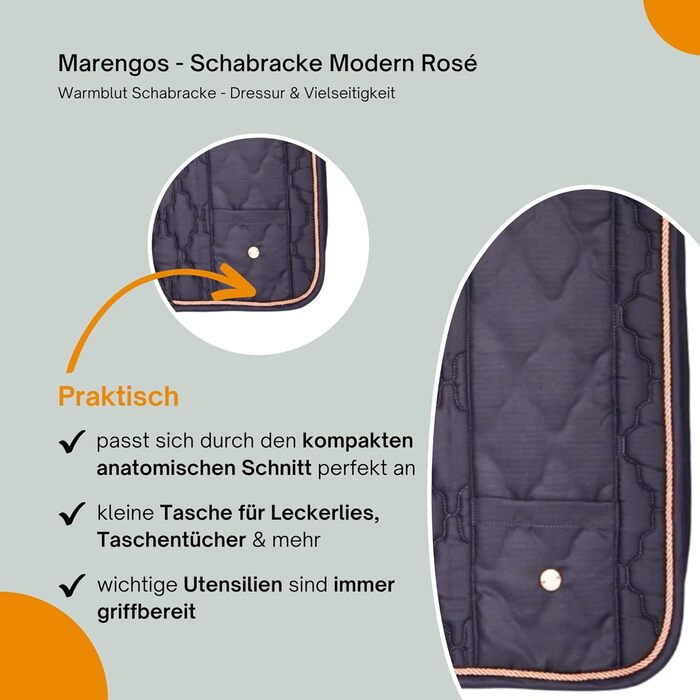 Широкий підхвіст Marengos Rosé Modern для теплокровних коней з підкладкою з пінополіуретану та кишенею | М'яка підкладка на гриві | Підхвіст у стилі барокко з квітковим стежкою та декоративною шнуркою | Для конкурного та універсального верхового лицемірув