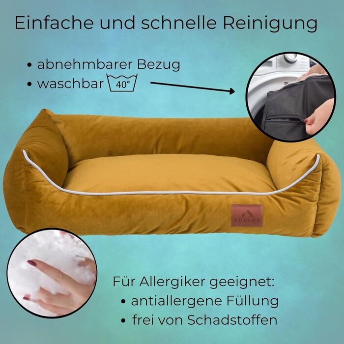 Жовте собаче ліжко FUUFEE L 100x80 см | Зручне диван-ліжко для великих собак | Легко миється, знімний чохол на блискавці
