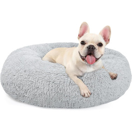 Кругле ліжко для собак та котів, 60 см, машинного прання, нековзне, плюшеве, глибоке, з ортопедичною підтримкою, сіре, 60 x 60 x 20 см