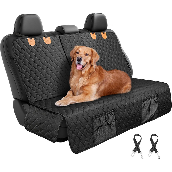 Захисний чохол на заднє сидіння автомобіля для собак, водовідштовхуючий, антиковзний, з 2 ременями безпеки, чорний