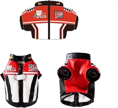 Костюм гонщика для собак FLAdorepet, тепла шкіряна куртка з льоновою кільцем, флісовий костюм для маленьких та середніх собак (Чорний, S)