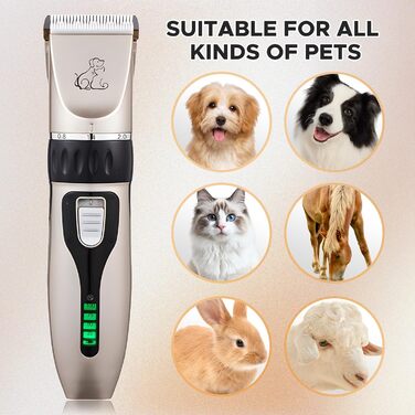 Машинка для стрижки собак, акумуляторна бездротова з 4 насадками, для собак, котів та всіх типів шерсті
