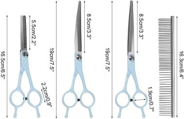 Набір професійних ножиць для грумінгу собак та котів 5-в-1, нержавіюча сталь, з гребінцем для догляду за шерстю, блакитний