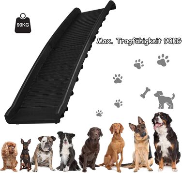 Наізі Рампа для собак 156см, складна, з антиковзким покриттям, для собак/кішок/домашніх тварин до 90 кг, чорна