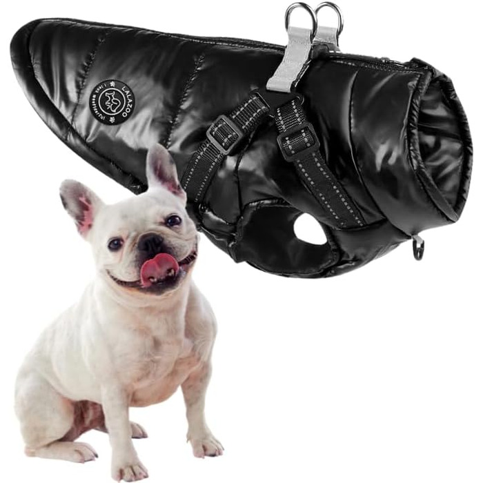 Тепла та водонепроникна куртка для собак 2-в-1 з інтегрованим повідком – відображаюча зимова куртка для маленьких, середніх та великих собак – вітронепроникна, зручна та легка у догляді (5XL, Чорний)