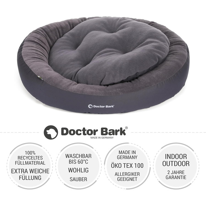 Кругле ліжко для собак Doctor Bark, 50x40 см, сіре, з м'якою флісовою подушкою - GreenLabel
