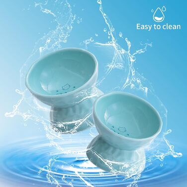 Набір мисок для котів OMAYKEY з кераміки, підняті, нахилені, для корму та води, порцеляна, без стресу, для котів та маленьких собак, придатні для миття в посудомийній машині та мікрохвильовій печі, зелені, 2 шт.