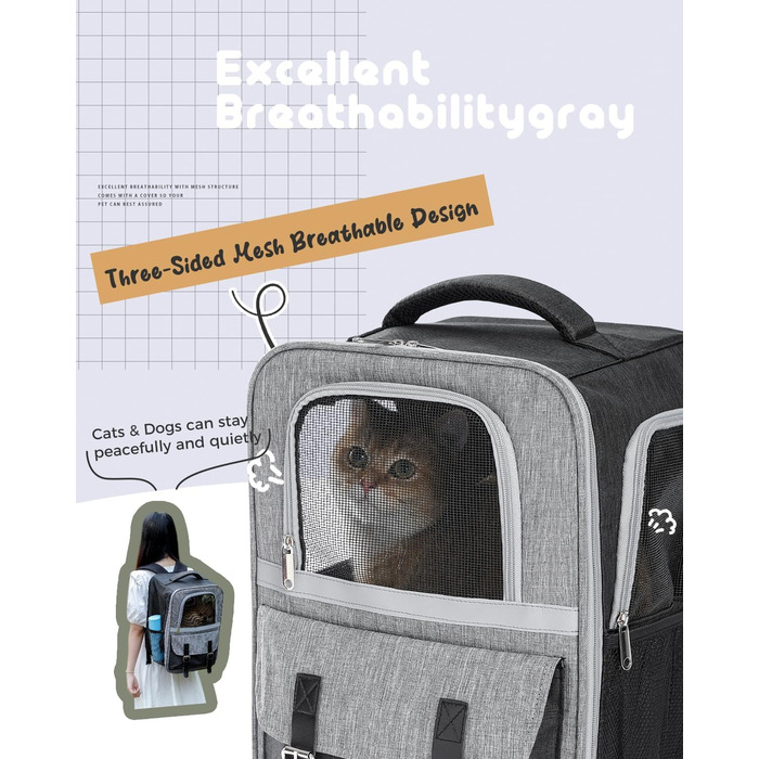 Рюкзак для тварин: переноска для котів та собак до 7 кг, сірий колір