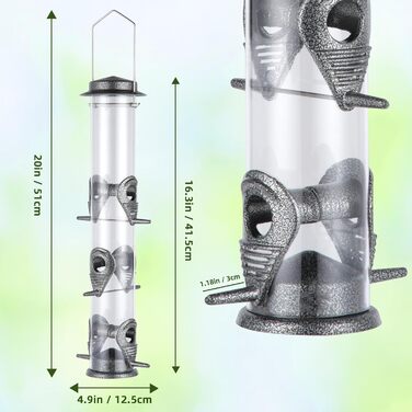 Годівниця для птахів Mixxidea з металевої труби для саду, балкону, 6 портів, сірого кольору