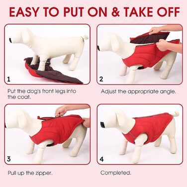 Водонепроникна куртка для собак - тепла зимова куртка з блискавкою для малих, середніх та великих собак. Червоний колір, розмір S