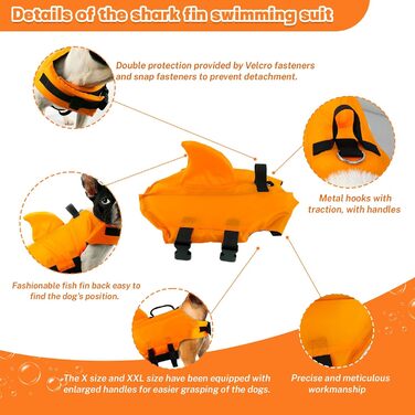 Жилет для плавання для собак, дизайн 'Акула', Darryy, Оранжевий, Розмір S