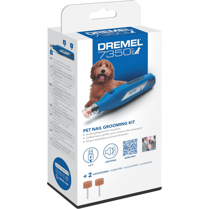 Dremel 7350: Шліфувальник для кігтів домашніх тварин (собаки, коти) з акумулятором 3.6V, USB-кабель, 2 насадки