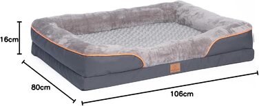 Ортопедичне ліжко для собак Warenhammer, плюшеве диван-ліжко знімний чохол, сірий колір, 89 x 63 x 16 см (XXL)
