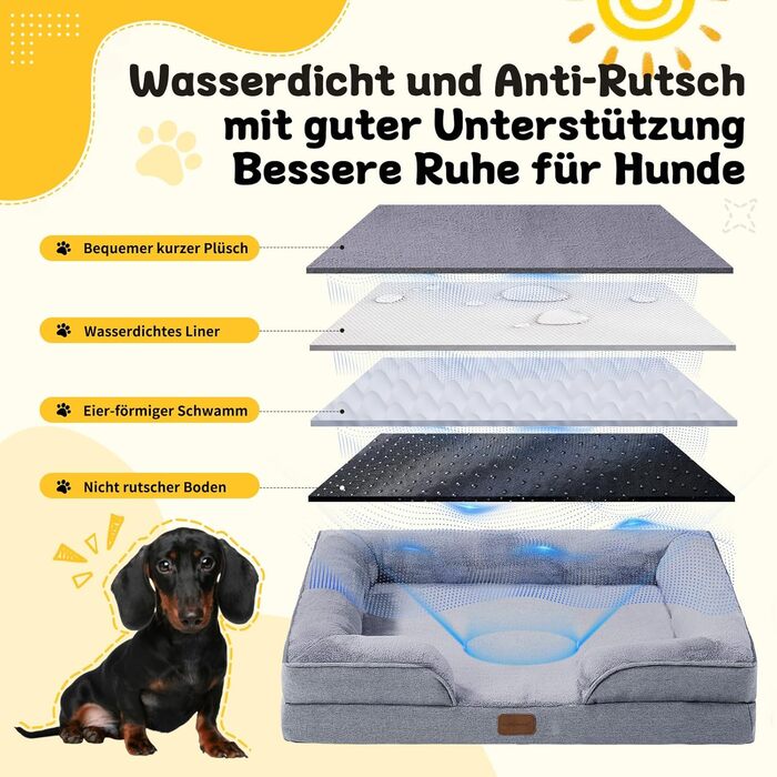 Ортопедичне ліжко для собак маленьких порід 75x60x19,8 см, з високощільним губчастим наповнювачем, для здорових суглобів, знімний водонепроникний чохол, зручне та неслизьке, світло-сірий колір