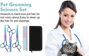 Набір професійних ножиць для собак 3 в 1 - фіолетовий. Ножиці для грумінгу собак, котів та інших тварин. Прямі, зубчасті та вигнуті ножиці в комплекті