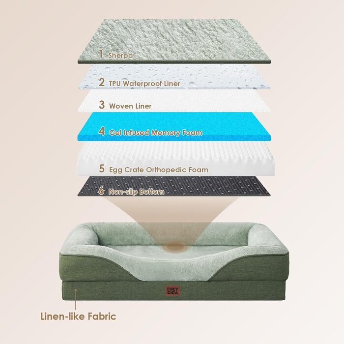 Ортопедичне ліжко для собак середніх порід, 91x68x17.5 см, Memory Foam, водонепроникне, з 4 бортиками, антиковзаюче, зелене