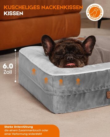 Ортопедичне ліжко для собак середніх порід, корзина для собак, що стирається, з яєцеподібною піною, водонепроникний диван для собак з неслизьким дном та чотиристоронні подушки (світло-сірий, 61x46x15см)