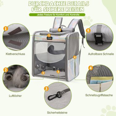 Рюкзак-переноска для котів та собак великих порід ALLSOPETS, складаний, дихаючий, для подорожей, прогулянок (димно-зелений, блискучий)