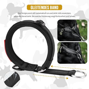 Нашийник для собак OneTigris Zug-Stopp, м'який з широкою підкладкою, з світловідбиваючими елементами, чорний, XL (для середніх та великих собак)