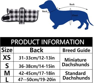 Водонепроникний теплий дощовик для такси для дрібних собак, тепла підкладка з флісу, регульований, чорно-білий, M (довжина спини 42-45 см)