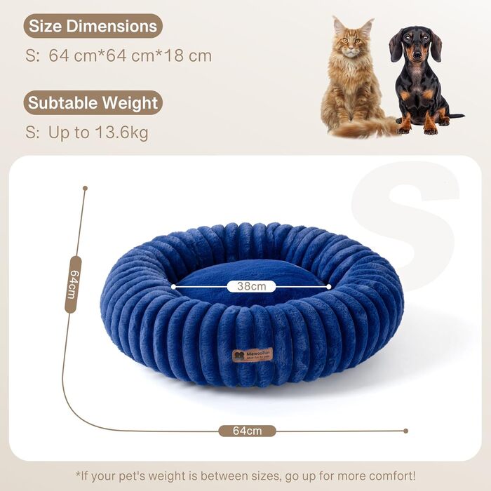 Кругле м'яке ліжко для собак MEWOOFUN, 64x64x18 см, Marineblau (темно-синій)