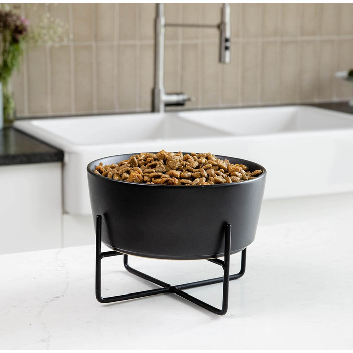 Підставка для годівлі собак Waggo з мискою, керамічна, піднята, маленька, матова біла