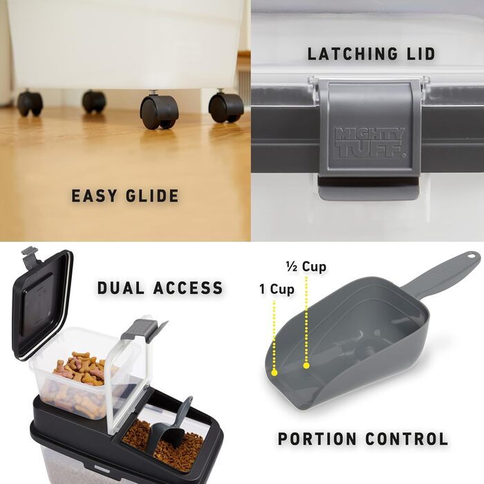 Набір контейнерів для зберігання корму для собак Mighty Tuff 3 шт., до 16,3 кг + контейнер для ласощів 2,3 кг та лопатка, BPA-free, на колесах