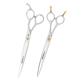 Професійний набір ножиць для грумінгу домашніх тварин 19,1 см, для собак, прямі та зігнуті ножиці, сталь VG10