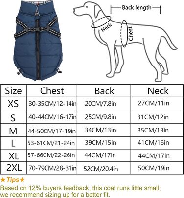 Водонепроникна куртка для собак, тепла зимова, світловідбиваюча, регульована, Marineblau, XL (довжина спини 44 см)