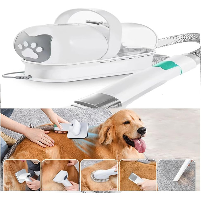 Набір для догляду за шерстю домашніх тварин: пилосос, видалення шерсті, 7-в-1 інструменти + професійна машинка для стрижки. Підходить для всіх пухнастих улюбленців (білий)