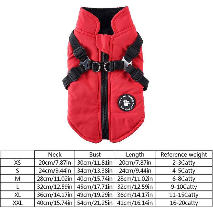 Зимовий теплий одяг для собак | Тепла жилетка для собак на блискавці та шлейці, зимовий теплий одяг, утеплена жилетка, одяг для цуценят, середніх та великих собак, червоний L