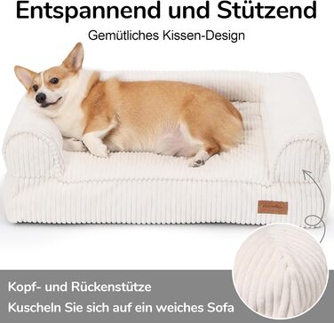 Крісло-ліжко для собак великих порід FUKUMARU, м'яке та зручне, з водонепроникним покриттям, з тканини корд, можна прати, не слизьке, знімний чохол на блискавці, 93 x 63 x 22 см, кремовий колір