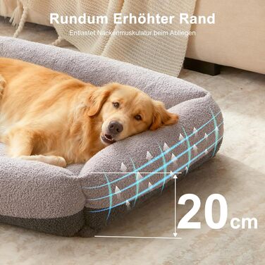 Крісло-лежанка для собак великих порід, XXL, світло-сіре, 106x76x20 см, знімний чохол, неслизьке, з підковою для шиї