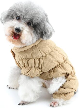 Зимовий теплий костюм-комбінезон для собак, тепла підкладка фліс, водонепроникний, для маленьких порід (йоркширський тер'єр, чихуахуа), зелений (L, хакі)