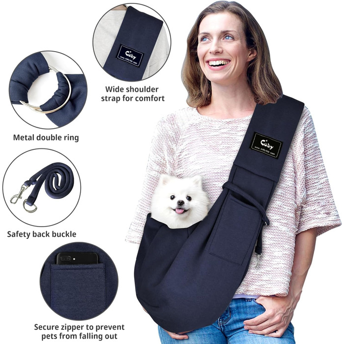 Сумка-кенгуру для собак та котів Cuby, перевертається, для домашніх тварин, Papoose Bag, м'яка сумка та переноска, підходить для цуценят, маленьких собак та котів для подорожей на відкритому повітрі (Сріблясто-сірий) Blue L 47 x B 20 x H 23 см