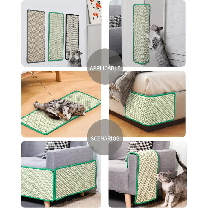 Килимок для дряпання котів JanYoo, сизаль, 60x25 см, 2 шт, зелений. Захист для підлоги, стін, меблів