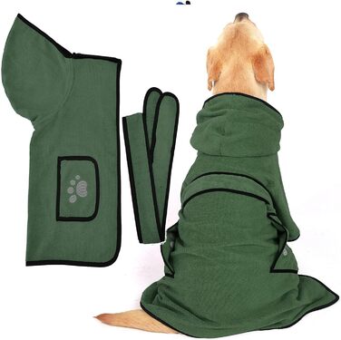 Рушник для собак Zunea: Швидке висушування, з капюшоном, для маленьких, середніх та великих собак та котів, зелений M
