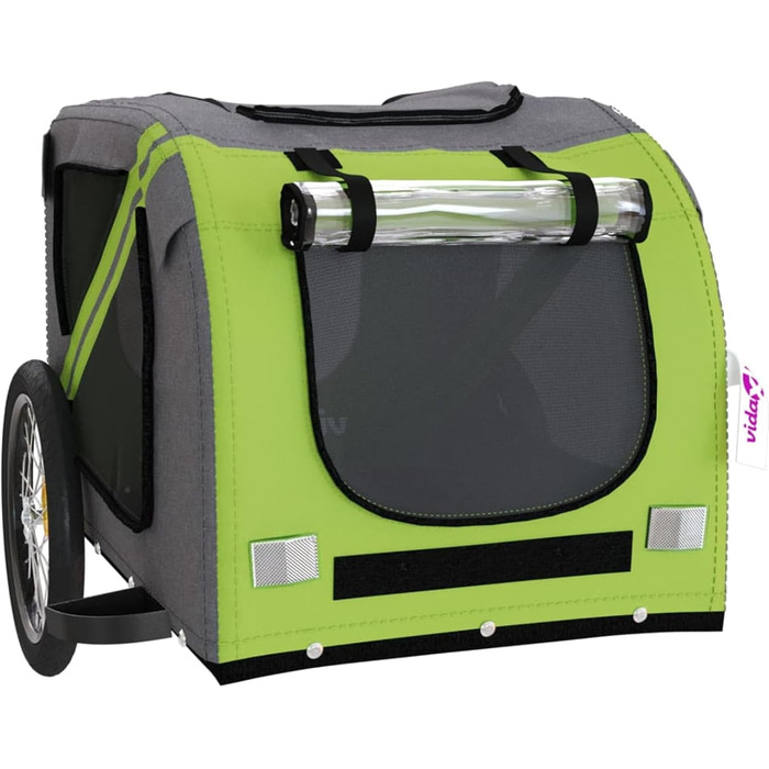 Фарм-причіп для собак Gecheer: комфортний транспорт з відбивачами, зелено-сірий, 133.5 x 69 x 73.5 см