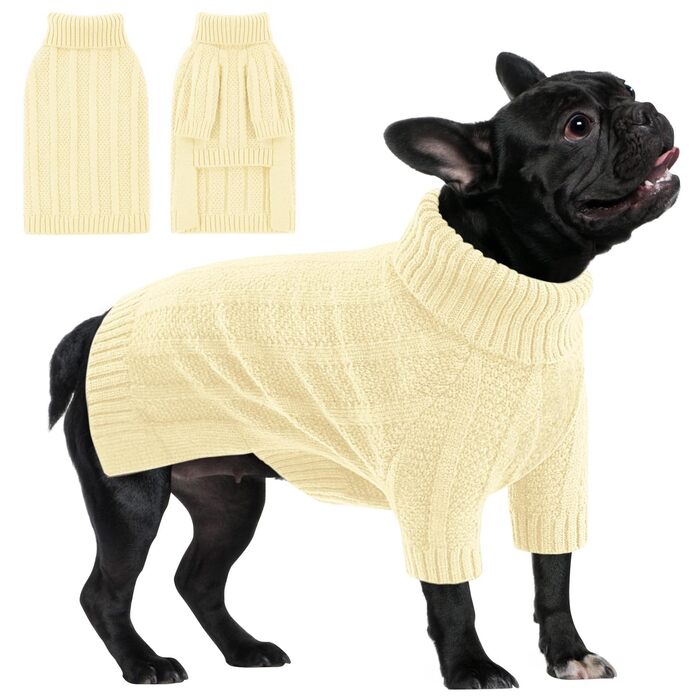 Теплий пуловер Queenmore для собак середніх порід, в'язаний з м'якого матеріалу, підходить для Джек Рассел, Бігль, Шнауцер, Бульдог (слонова кістка, M)