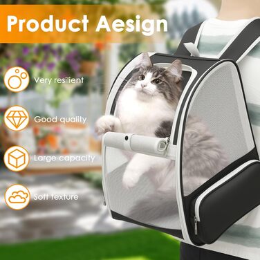 Складаний рюкзак для кота, рюкзак для домашніх тварин з сіткою, портативний рюкзак для собак з м'якою підстилкою до 6,8 кг, дихаючий рюкзак-переноска для собак, подорожей, прогулянок (сірий)