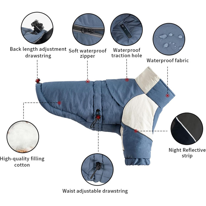 Зимовий теплий куртка для собак, розмір M, коричневий. Водонепроникний, регульований, світловідбиваючий. Для прогулянок на вулиці.