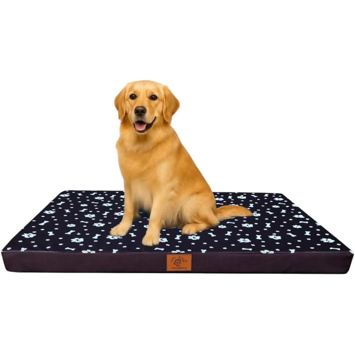 Ортопедичне ліжко для собак Odolplusz - великі породи | М'яке ліжко для собак середніх та великих порід | Матрац для собак з пральним покриттям | (100x70x7 см, Колір: Коричневий, Мотив: Кістка)