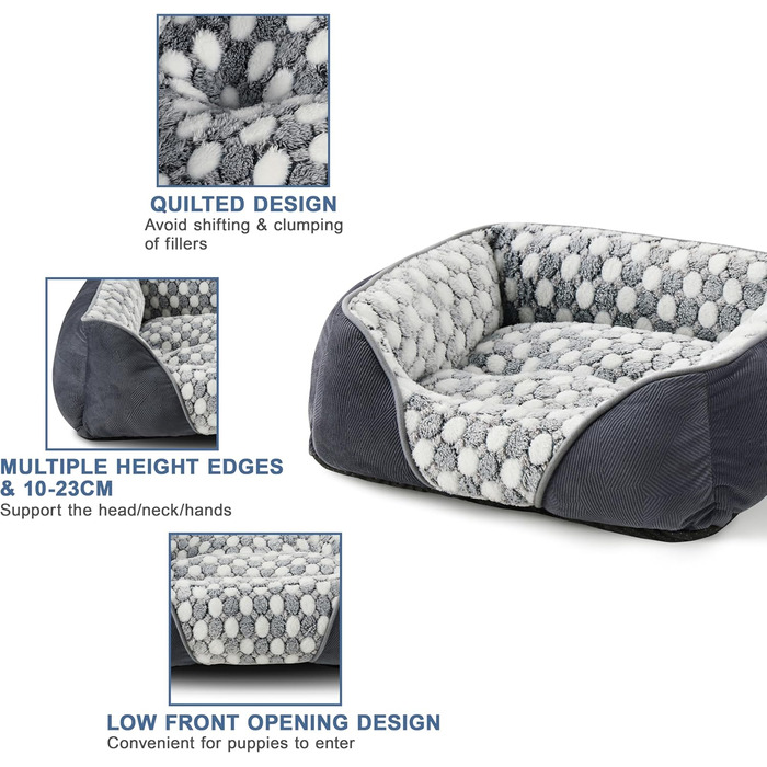 М'яке ліжко для собак великих порід з візерунком у крапку, фланелеве, антистресове, 90x65x23 см, сіро-блакитне