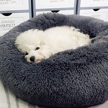 Кругле ліжко для собак та котів у формі пончика, 70x70 см, темно-сірий колір, м'яке та зручне, з подушкою