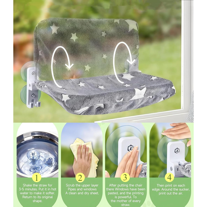 Крісло-гамак для котів на вікно, розкладне, сіре з малюнком 