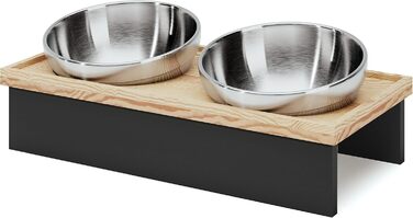 Підвищений годівниця для котів та маленьких собак TUONKEE, 2 миски з нержавіючої сталі, дерев'яний підстав з масивного дерева (чорний)
