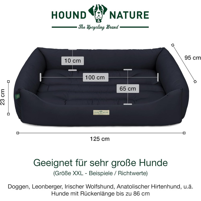 Ортопедичне екологічне ліжко для собак XXL HOUND & NATURE Bern, м'яке, велике, двостороннє, темно-синє, 125x95 см, для великих порід, знімний чохол, що переться