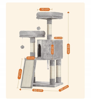Дряпалка для котів Feandrea 101 — 160 см, сіра, сизаль, 4 рівні