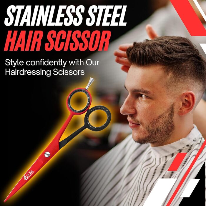 Професійні ножиці для волосся OCBA 6 дюймів - ножиці для перукарів та салонів, для чоловіків та жінок (червоно-чорні)